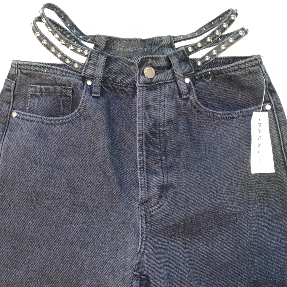 Kendall & Kylie Gray Straight Leg Jeans with‎ Studded Waist Straps - Picture 9 of 10